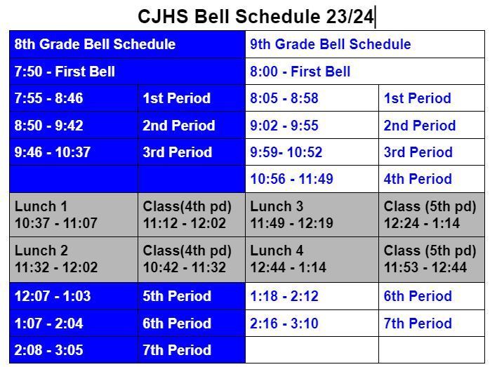 Junior high schedules