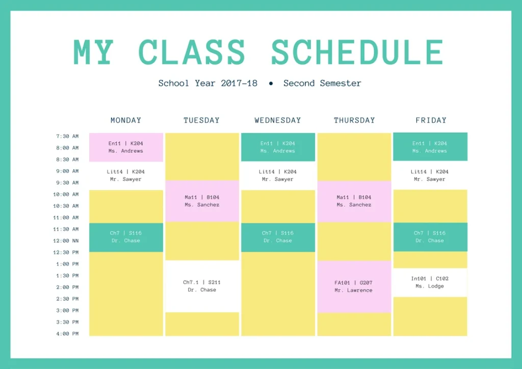 class schedules