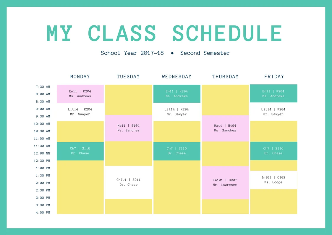 class schedules